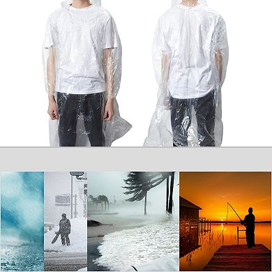 5Pcs Disposable Rain Ponchos, Waterproof Lightweight Raincoats with Hood and Sleeves