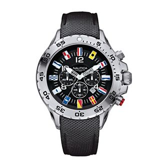 Nautica Men's Chronograph Resin-Coated Leather Strap Nautical Flag Dial Watch - N16553G