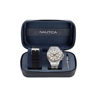 Nautica NST Men's Chronograph Stainless Steel Bracelet & Silicone Strap Watch Set - NAPNSF205