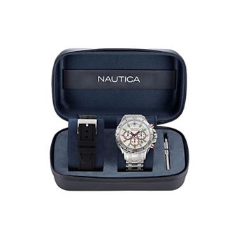 Nautica NST Men's Chronograph Stainless Steel Bracelet & Silicone Strap Watch Set - NAPNSF205