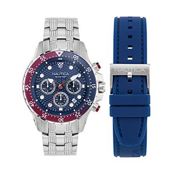 Nautica NST Men's Chronograph Stainless Steel Bracelet & Silicone Strap Watch Set - NAPNSF407
