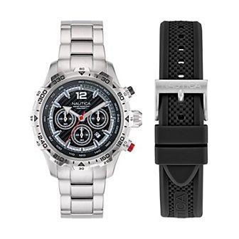 Nautica NST Men's Chronograph Stainless Steel Bracelet & Silicone Strap Watch Set - NAPNSS405