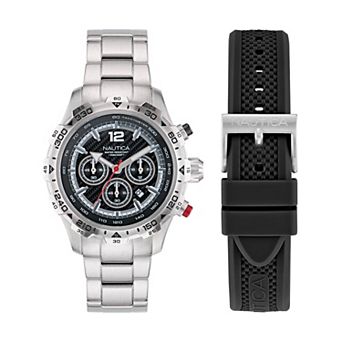 Nautica NST Men's Chronograph Stainless Steel Bracelet & Silicone Strap Watch Set - NAPNSS405