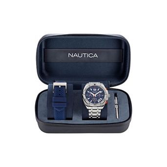 Nautica Tin Can Bay Men's Chronograph Stainless Steel Bracelet & Silicone Strap Watch Set - NAPTCF212