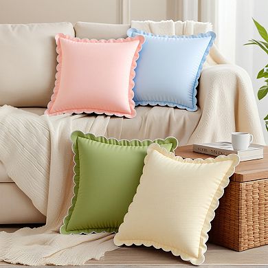 4Pcs Soft Cotton Throw Pillow Covers Cushion Cases, Scalloped Wavy Edge Designs 18x18 Inch