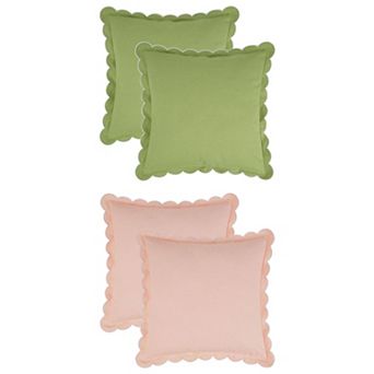 4 pc Soft Cotton Throw Pillow Covers Cushion Cases, Scalloped Wavy Edge Designs 18x18 Inch