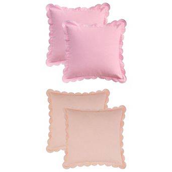 4 pc Soft Cotton Throw Pillow Covers Cushion Cases, Scalloped Wavy Edge Designs 18x18 Inch