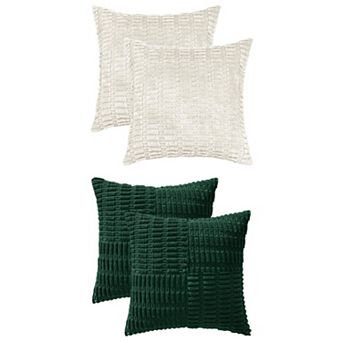 4 Packs Corduroy Decorative Throw Pillow Cases Soft Boho Solid Striped Cushion Covers 18x18 Inch