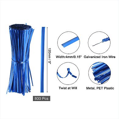 5" Twist Ties, Metallic Twist Ties, Reusable Plastic Coated Twist Ties 800Pcs