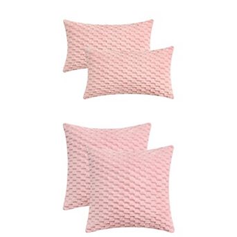 4 pc Soft Decorative Throw Pillow Covers Fuzzy Plush Cushion Cover 12x20&16x16 Inch