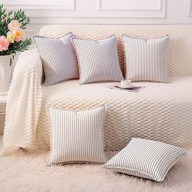 4Pcs Classical Striped Throw Pillow Cover w Tassels Fringe Boho 16x16&18x18 Inch
