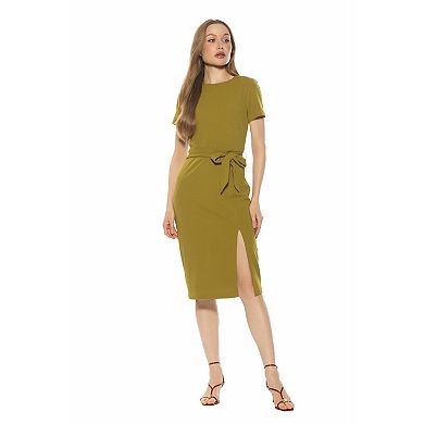 Women's ALEXIA ADMOR Crewneck Short Sleeve Midi Dress With Tie