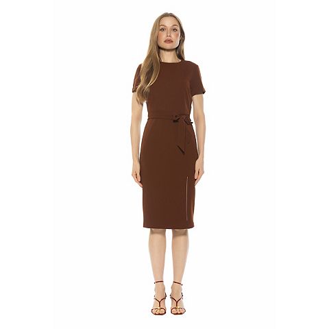 Женские платья ALEXIA Women's ALEXIA ADMOR Crewneck Short Sleeve Midi Dress With Tie