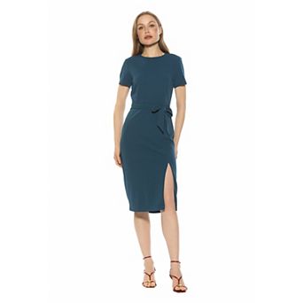 Women's ALEXIA ADMOR Crewneck Short Sleeve Midi Dress With Tie