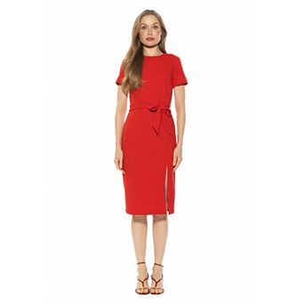 Women's ALEXIA ADMOR Crewneck Short Sleeve Midi Dress With Tie