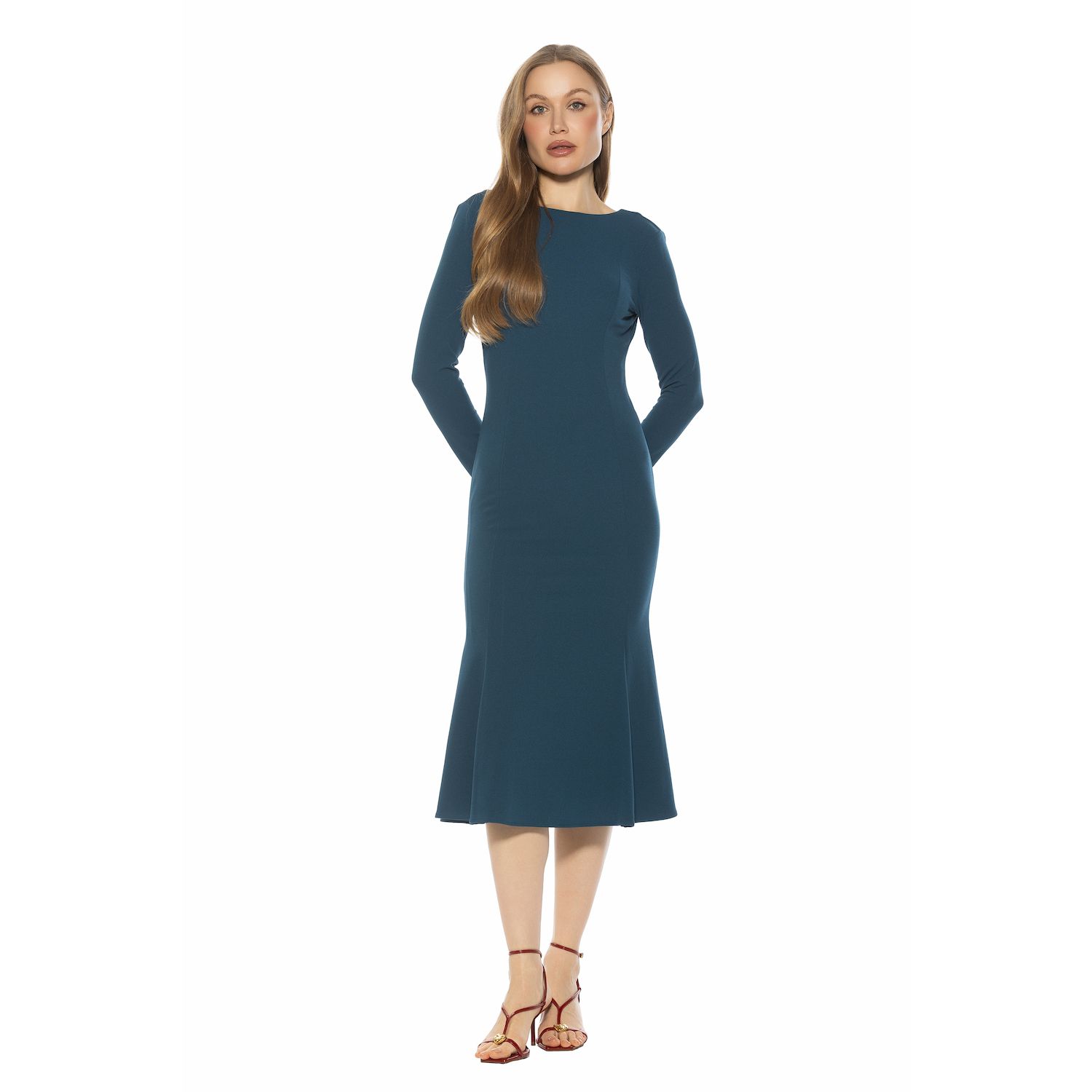Женское платье Alexia Admor Boatneck Midi Flared, цвет: Коричневый — фото 1