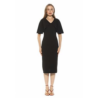 Women's ALEXIA ADMOR V-Neck Draped Sleeve Midi Dress