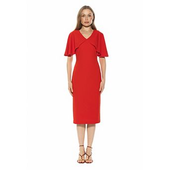 Women's ALEXIA ADMOR V-Neck Draped Sleeve Midi Dress