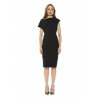 Women's ALEXIA ADMOR Asymmetrical Draped Midi Sheath Dress