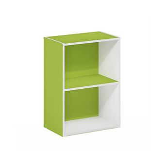 Furinno 9" x 16" x 21" Storage Shelf 2 tier Cube Bookcase, White & Green