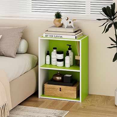 Furinno 9" x 16" x 21" Storage Shelf 2 Tier Cube Bookcase, White & Green