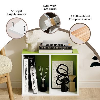 Furinno 9" x 16" x 21" Storage Shelf 2 Tier Cube Bookcase, White & Green