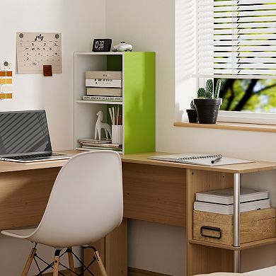 Furinno 9" x 16" x 21" Storage Shelf 2 Tier Cube Bookcase, White & Green