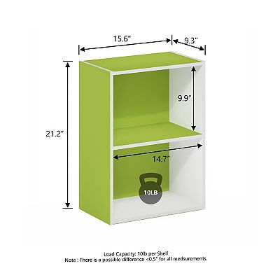 Furinno 9" x 16" x 21" Storage Shelf 2 Tier Cube Bookcase, White & Green