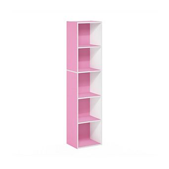 Furinno 9" x 12" x 52" Storage Shelf 5 tier Cube Bookcase, White & Pink