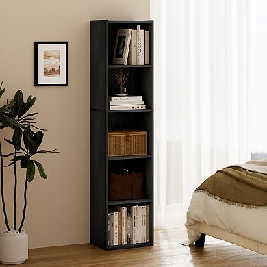 Furinno 9" x 12" x 52" Storage Shelf 5 Tier Cube Bookcase, Black