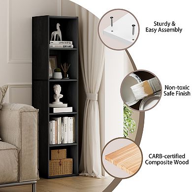 Furinno 9" x 12" x 52" Storage Shelf 5 Tier Cube Bookcase, Black