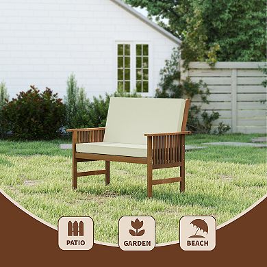 Furinno Patio Outdoor Bench with Cushion Treated with Teak Oil, Full Back Cushion
