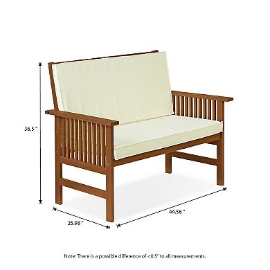 Furinno Patio Outdoor Bench with Cushion Treated with Teak Oil, Full Back Cushion