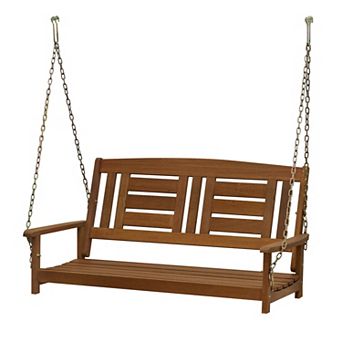 Furinno 2-Seater Hanging Outdoor Porch Swing with Chains, Meranti Hardwood, Teak-Oil Finished