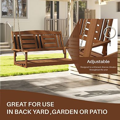 Furinno 2-Seater Hanging Outdoor Porch Swing with Chains, Meranti Hardwood, Teak-Oil Finished
