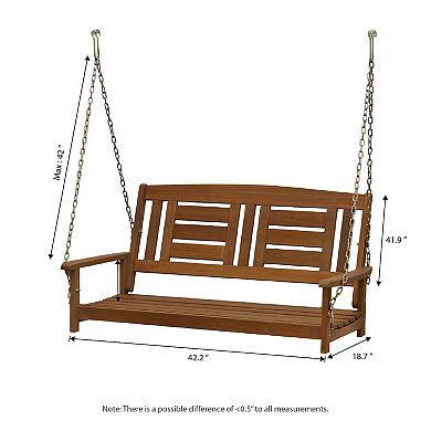 Furinno 2-Seater Hanging Outdoor Porch Swing with Chains, Meranti Hardwood, Teak-Oil Finished