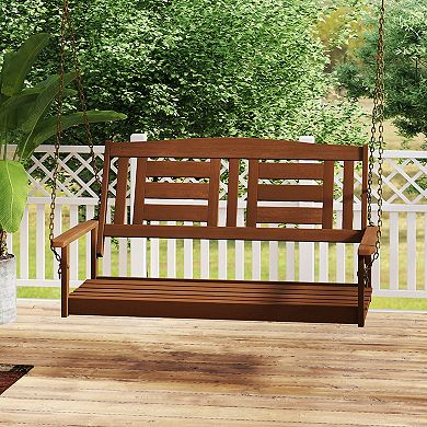 Furinno 2-Seater Hanging Outdoor Porch Swing with Chains, Meranti Hardwood, Teak-Oil Finished