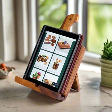 Kalmar Home Solid Acacia Wood Cookbook/Tablet Holder Measures 14" x 9"
