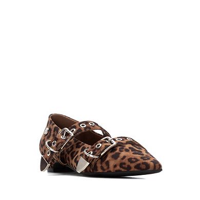 XTI Women's Pointed Toe Mary Jane Ballet Flats 144266