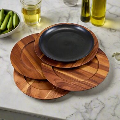 Kalmar Home Set of 4 Solid Acacia Wood Charger Plates Measures 13.25" in Dia