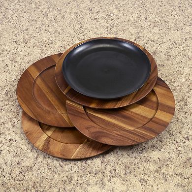 Kalmar Home Set of 4 Solid Acacia Wood Charger Plates Measures 13.25" in Dia