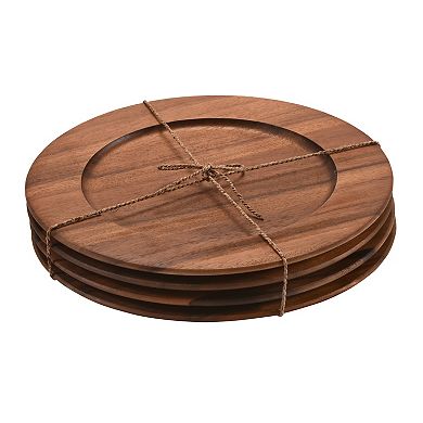 Kalmar Home Set of 4 Solid Acacia Wood Charger Plates Measures 13.25" in Dia