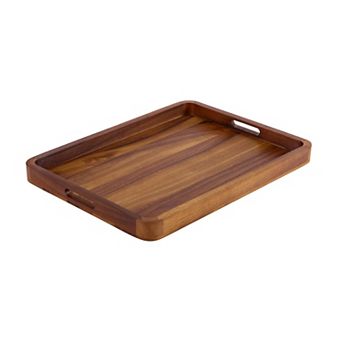 Kalmar Home Large 20" x 16" Rectangular Solid Acacia Wood Serving Tray