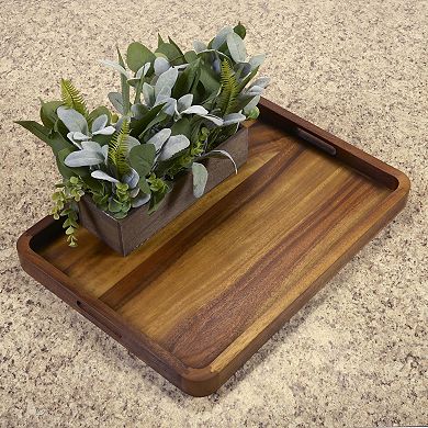Kalmar Home Large 20" x 16" Rectangular Solid Acacia Wood Serving Tray
