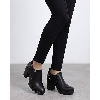 Refresh Women's Casual Side Zipper Heeled Moccasins 173201