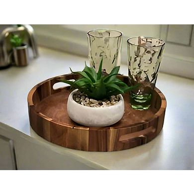 Kalmar Home Solid Acacia Wood Round Serving Tray - 13" in Diameter