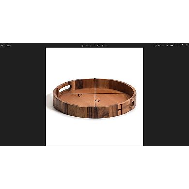 Kalmar Home Solid Acacia Wood Round Serving Tray - 13" in Diameter