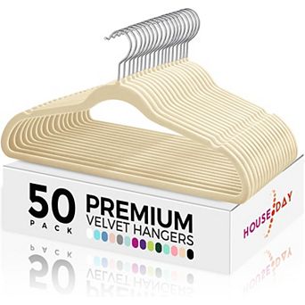 HOUSE DAY 17.5 Inch Silver Hook Non-Slip Flocked Felt Hangers 50 Pack