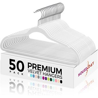 HOUSE DAY 17.5 Inch Silver Hook Non-Slip Flocked Felt Hangers 50 Pack