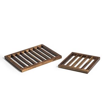 Kalmar Home Solid Acacia Wood Trivets Set of 2 8"Sq; 12.25" x 10'
